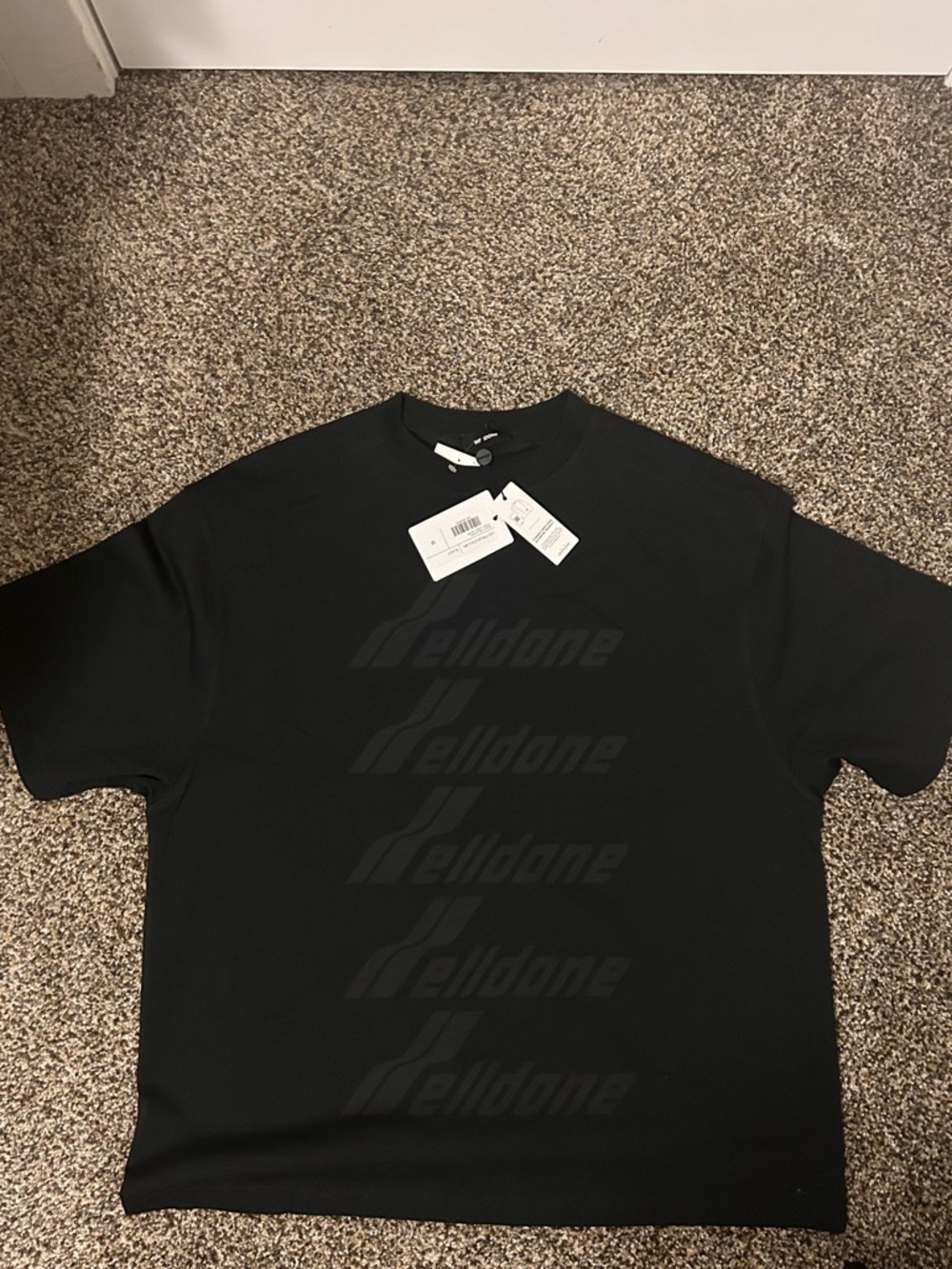 WE11done Black Tonal Logo Short-Sleeve Tee